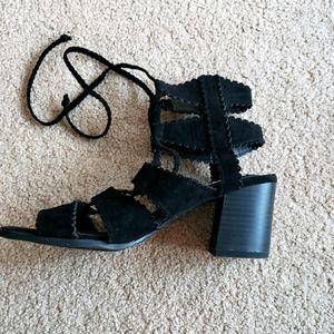 Black Lace-up Heeled Sandals